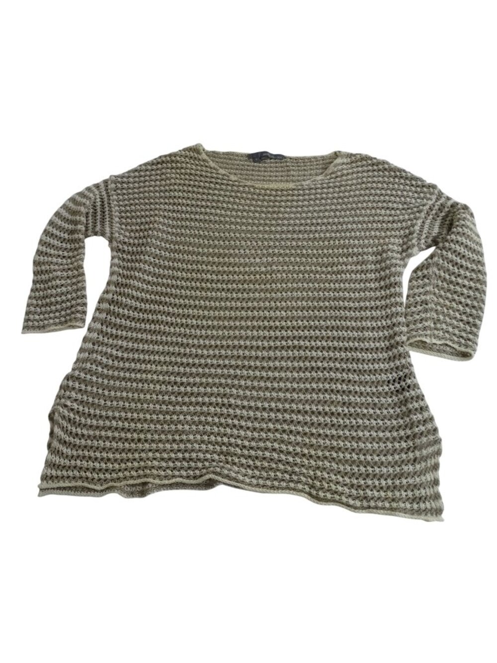 360 Sweater Beige Stripe Open Knit Pullover Tunic Top Women Size S Linen Beach